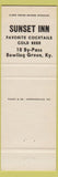 Matchbook Cover - Sunset Inn Bowling Green KY