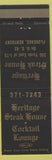 Matchbook Cover - Heritage Steak House Florence KY