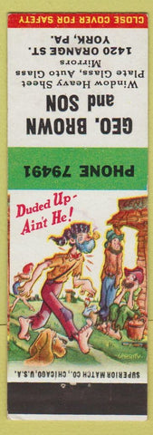 Matchbook Cover - Geo Brown and Son Window Glass York PA hillbilly
