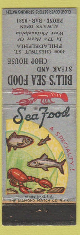 Matchbook Cover - Bill's Sea Food Philadelphia PA