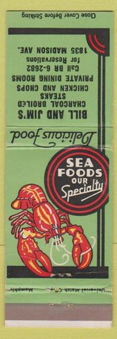 Matchbook Cover - Bill and Jim's Steak House New York City? Lobster