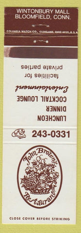 Matchbook Cover - John Brown's Restaurant Bloomfield CT