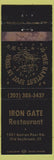 Matchbook Cover - Iron Gate Restaurant Old Saybrook CT