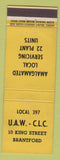 Matchbook Cover - UAW CLC Brantford ON