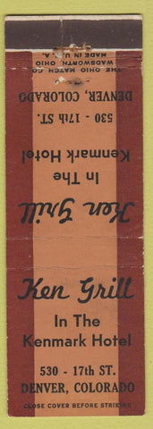 Matchbook Cover - Ken Grill Kenmark Hotel Denver Colorado