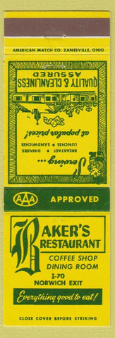 Matchbook Cover - Baker's Restaurant Norwich OH