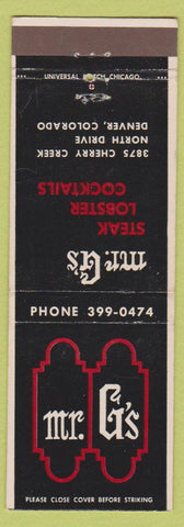 Matchbook Cover - Mr G's Steak House Denver Colorado