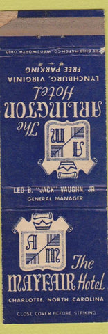 Matchbook Cover - Arlington Hotel Lynchburg VA WORN