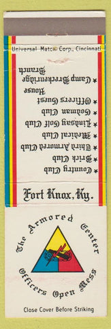 Matchbook Cover - Armored Center Officers Mess Fort Knox KY