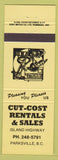 Matchbook Cover - Cut Cost Rentals Parksville BC yellow