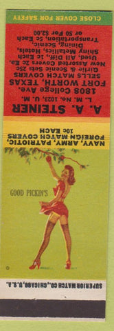 Matchbook Cover - AA Steiner Advertising Match collector Fort Worth TX pinup