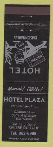 Matchbook Cover - Hotel Plaza Riviere Du Loup QC