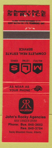 Matchbook Cover - John's Rocky Agency Real Estate Rocky Mountain House AB red