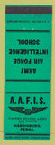 Matchbook Cover - Army Air Force Intelligence School Harrisburg PA green