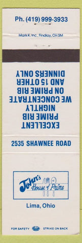 Matchbook Cover - John's House of Prime Lima OH