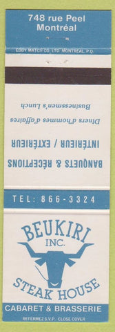 Matchbook Cover - Beukirki Steak House Montreal QC