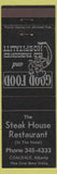Matchbook Cover - Steak House Restaurant Coaldale AB