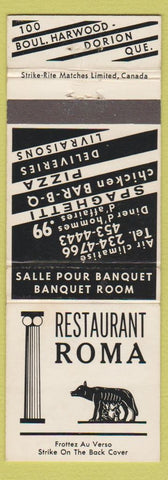 Matchbook Cover - Restaurant Roma Pizza BBQ Dorion QC