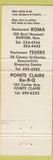 Matchbook Cover - Restaurant Roma Pizza BBQ Dorion QC