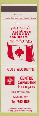 Matchbook Cover - Centre Canadien Francais Club Alouette French Windsor ON