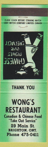 Matchbook Cover - Wong's Chinese Restaurant Brighton ON