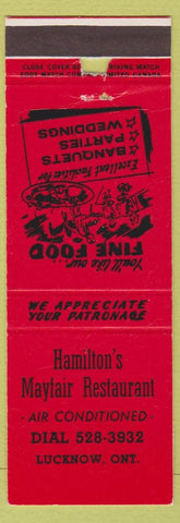 Matchbook Cover - Hamilton's Mayfair Restaurant Lucknow ON WEAR