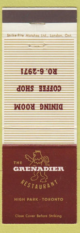 Matchbook Cover - Grenadier Restaurant Hyde Park Toronto ON