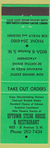 Matchbook Cover - Uptown Steak House Restaurant Hawaiian Pizza Toronto? ON