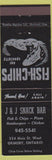 Matchbook Cover - J and J Snack Bar Grimsby ON