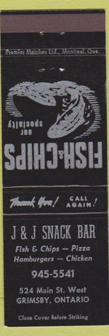 Matchbook Cover - J and J Snack Bar Grimsby ON
