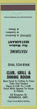 Matchbook Cover - Club Grill and Dining Room Goderich ON