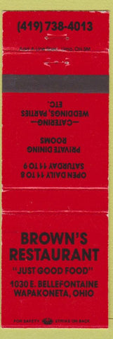 Matchbook Cover - Brown's Restaurant Wapakoneta OH