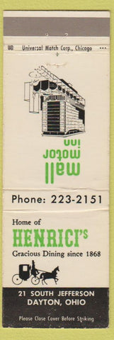 Matchbook Cover - Henrici's Restaurant Mall Motor Inn Dayton OH
