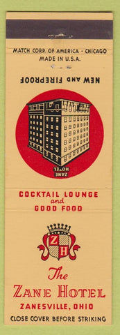 Matchbook Cover - Zane Hotel Zanesville OH