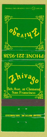 Matchbook Cover - Zhivago San Francisco CA