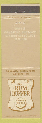 Matchbook Cover - Rum Runner Restaurant Charcoal Broiler San Pedro CA