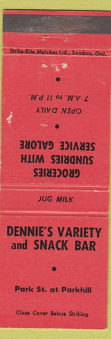Matchbook Cover - Dennie's Variety and Snack Bar Canada NO TOWN
