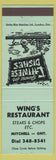 Matchbook Cover - Wing's Restaurant Mitchell ON