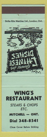 Matchbook Cover - Wing's Restaurant Mitchell ON