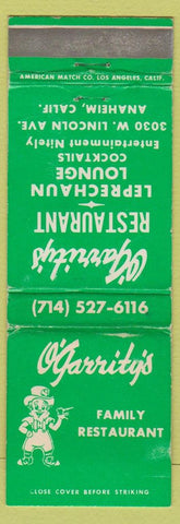 Matchbook Cover - O'Garrity's Restaurant Irish Anaheim CA WORN