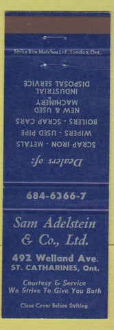 Matchbook Cover - Sam Adelstein Iron Metal St Catharines ON
