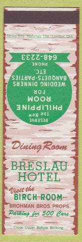 Matchbook Cover - Breslau Hotel Breslau ON