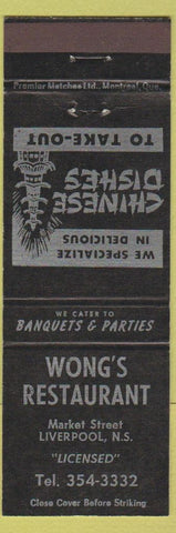 Matchbook Cover - Wong's Chinese Restaurant Liverpool NS