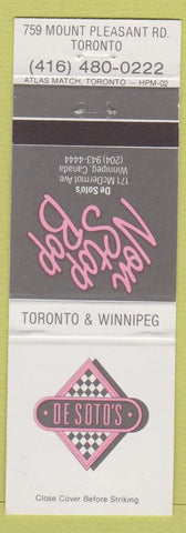 Matchbook Cover - DeSoto's Non Stop Bop Winnipeg MB Toronto ON