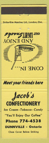 Matchbook Cover - Jacob's Confectionery Dunnville ON yellow