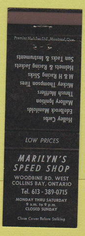 Matchbook Cover - Maryilyn's Speed Shop Collins Bay ON Holly Carbs Edelbrock