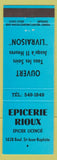 Matchbook Cover - Epicerie Rioux St Jean Baptiste QC