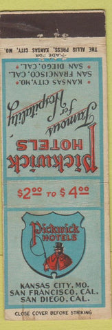Matchbook Cover - Pickwick Hotels San Diego Francisco CA Kansas City MO