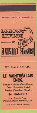 Matchbook Cover - LE Montrealais Restaurant Montreal QC