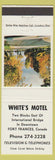 Matchbook Cover - White's Motel Fort Frances ON